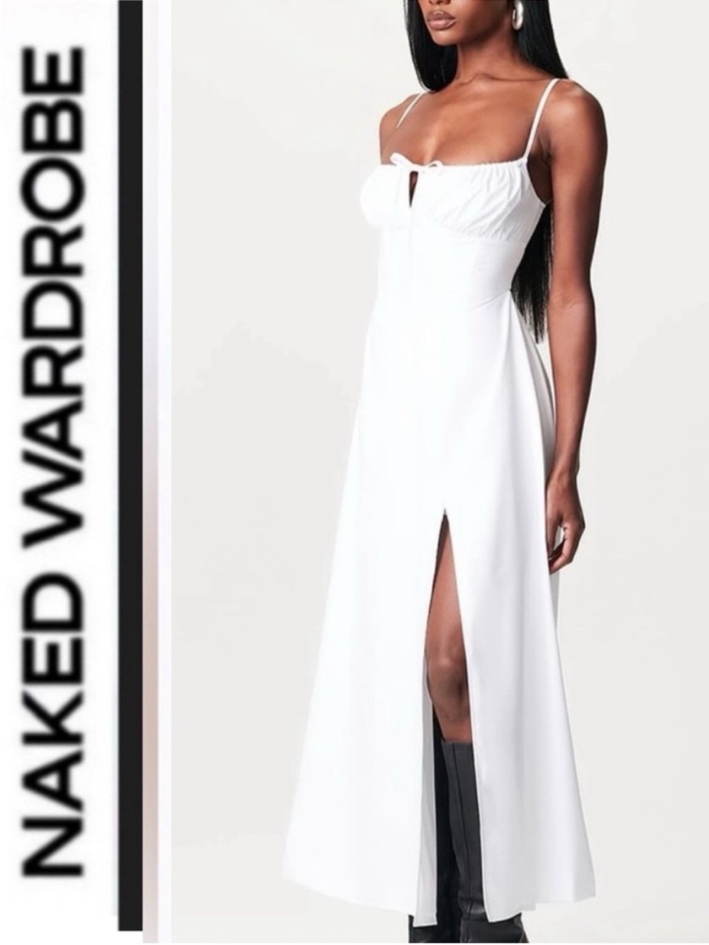 White Maxi Dress with Front Slit